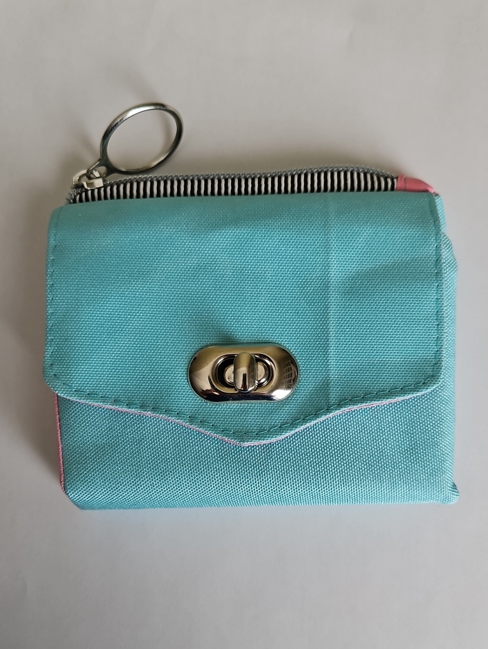 Turquoise Compact Canvas Coin Wallet with Zip Pocket